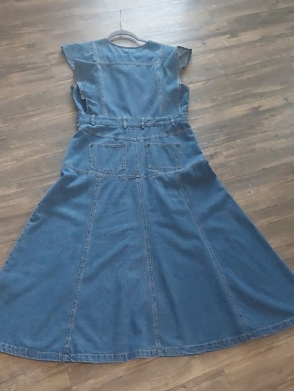 Denim A-Line Midi Dress in Blue - Picture 6 of 12